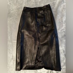 SANDRO LEATHER MIDI SKIRT IN BLACK PRELOVED